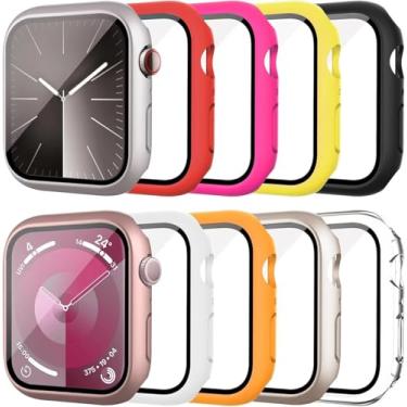 Imagem de Kounlsyam Pacote com 10 capas com protetor de tela de vidro temperado para Apple Watch Series 10 de 46 mm, capa rígida de policarbonato, amortecedor de proteção total compatível com acessórios iWatch