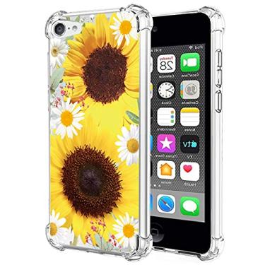 Imagem de Yodueiv Capa de telefone para iPod Touch 7/iPod Touch 6/iPod Touch 5 para meninas e mulheres, capa protetora transparente de TPU macio transparente para Apple iPod Touch 5/6/7th (girassol)