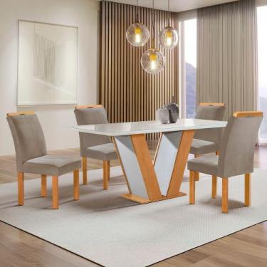 Imagem de Sala e Jantar Cel Móveis Mesa Qatar Tampo Plus com Vidro e 4 Cadeiras 