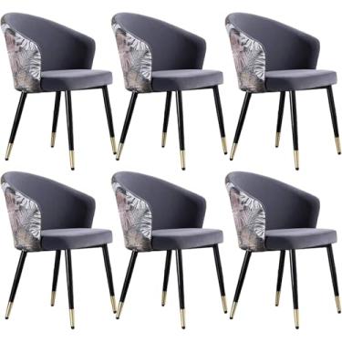 Imagem de Conjunto de cadeiras de jantar modernas com 6 cadeiras de cozinha para sala de estar com pernas de metal, assento de veludo e encosto bordado Cadeira de maquiagem doméstica moderna, quarto,