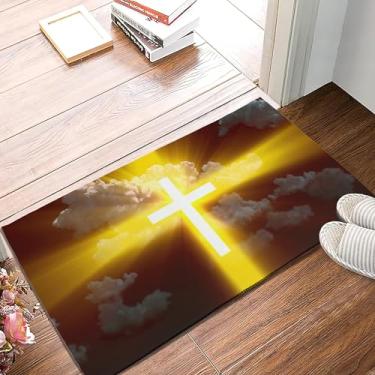 Imagem de SPUNKER Tapete de boas-vindas Cross in Heaven, capachos abençoados para entrada interna, tapete de entrada, tapetes de baixo perfil para entrada, pátio, 43 x 76 cm