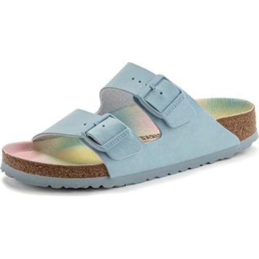 Imagem de Birkenstock Sandália feminina Arizona Birkoflor Slide – Largura estreita, Ombre Finish Sky Birkibuc, 9