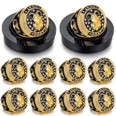 Imagem de Highergo 10 peças de anel de troféu de campeonato de cabra com corrente de pescoço e medalha de cabra de suporte presente para prêmio de futebol de cabra MVP Champion Tournament League Champion Sports