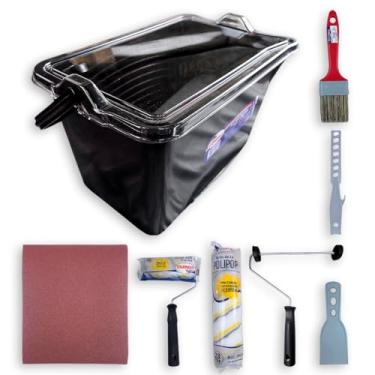 Imagem de Pintura Compel C/Bandeja 11 Litros Suporte Duplo 46cm Rolo Lã Polipop 46cm Rolo Lã Microfibra - 7 Peças | 0.969