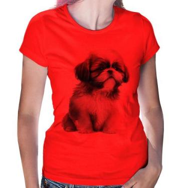 Imagem de Baby Look Cachorro Shih Tzu Filhote - Foca na Moda, Vermelho, GG