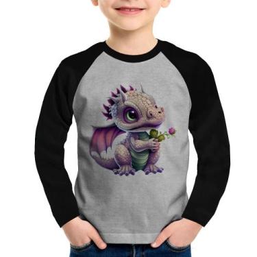 Imagem de Camiseta Raglan Infantil Dragão Bebê Manga Longa - Foca na Moda, Cinza