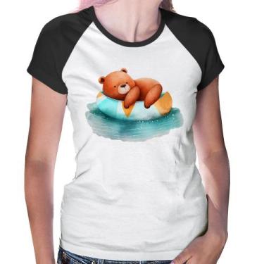 Imagem de Baby Look Raglan Ursinho Teddy Relaxando Na Piscina - Foca na Moda, Br