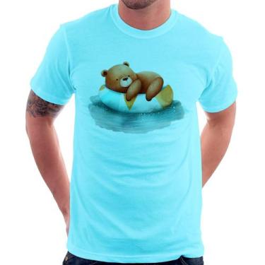 Imagem de Camiseta Ursinho Teddy Relaxando Na Piscina - Foca na Moda, Azul claro