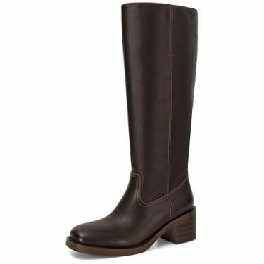 Imagem de ZJGZF Botas femininas cano alto banana bico quadrado confortável bota campus salto bloco botas de equitação botas de cano longo longo, Chocolate, 39 BR