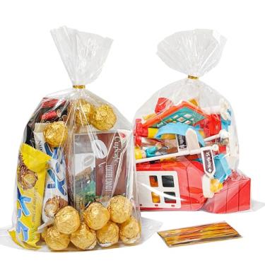 Imagem de QOIUSO 126 sacos de presente transparentes 9 x 12 sacos de celofane com gravatas, sacos de plástico de celofane transparentes para embalagem de pipoca, lembrancinha de festa, biscoitos, doces, padaria