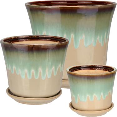 Imagem de JOGO 3 VASOS PLANTA CACHEPÔ HOME&CO CERÂMICA VERDE