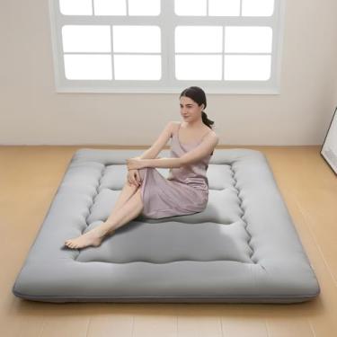 Imagem de INFINICE Colchão de chão japonês, colchão de futon, colchão dobrável dobrável com bolsa de armazenamento portátil, tapete de tatame para dormir, adequado para acampamento, quarto de hóspedes, cinza,