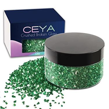 Imagem de Ceya Chips de cristal esmagado, 150 g Grama Verde Esmagado Glitter Shards Metálico Irregular Lantejoulas Vidro quebrado 2-3,5 mm Artesanato Glitter Grosso para Porta-copos de resina, Arte de unhas, Capa de telefone DIY