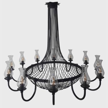 Imagem de Lustre Grande Negro Para Sala De Estar 12 Lâmpadas Com Cúpulas De Vidro