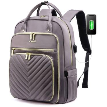 Imagem de Mochila feminina LOVEVOOK, 15,6", laptop, trabalho, viagem, cinza, roxa