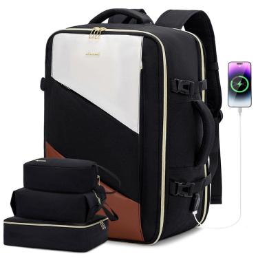 Imagem de Mochila de viagem LOVEVOOK Carry on 40L com porta USB bege-preta