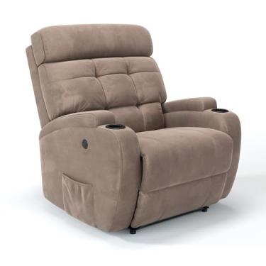 Imagem de Poltrona do Papai Reclinável Elétrica Revestimento em Suede Com Massageador - Modelo Florença (Bege)