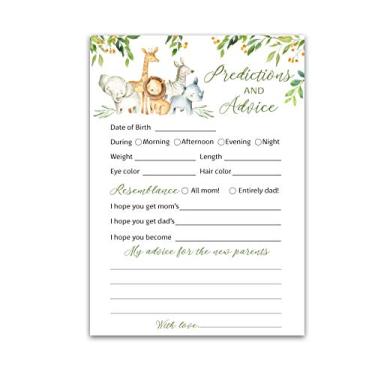 Imagem de SAFARI ANIMALS Prediction and Advice Cards - Pack of 25 - Country Rustic JUNGLE THEME Baby Shower Games, Wishes for New Parents Mom & Dad to be Mommy & Daddy Message Shower Activity Keepsake G550-PDAV