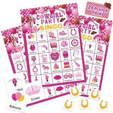 Imagem de Liliful 35 Pcs Cowgirl Party Bingo Game 24 Players Western Bingo Cards Let's Go Girls Game for Kids Girls Adults Family Gathering Pink Gifts Party Birthday Baby Shower Supplies Favors