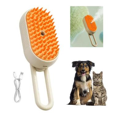 Imagem de Escova A Vapor Eletrica Cao Pet Gato Cachorro Higiene Remove Pelo Bateria Recarregavel Massagem Escovaçao Limpeza