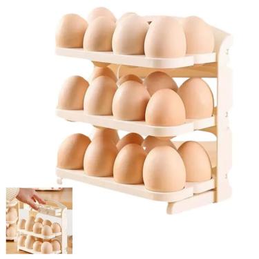Imagem de Porta Ovos Suporte 24 Ovos Organizador 3 Andares Geladeira Guarda Ovo Mesa Bancada Armario Cozinha Resistente Dobravel