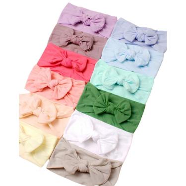 Imagem de Laço De Cabelo Bebê Turbante Infantil Na Faixinha Meia De Seda Kit Com 12 Unidades Modelo 2