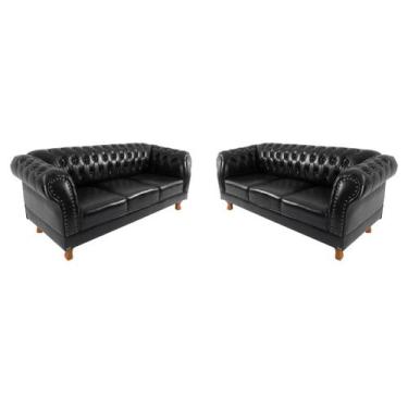 Imagem de 2 Sofás Chesterfield Capitone Duque Corano Preto 1,80cm - novo encanto