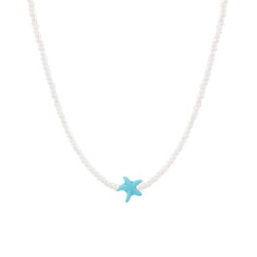 Imagem de KURTCB Colar feminino boêmio de estrela-do-mar havaiano com contas de arroz havaiano para mulheres e homens, verão, praia, oceano, joia com contas, 32CM+7CM, Zinco Vidro, Sem Pedra Preciosa