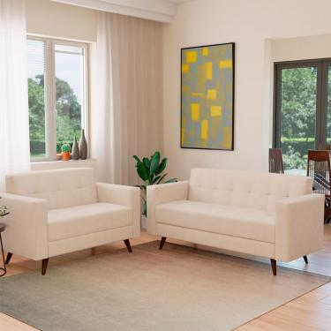 Imagem de Conjunto de Sofá 2 e 3 Lugares Vitrola Suede Bege