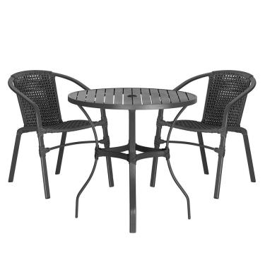 Imagem de 02 Cadeiras Floripa E Mesa Roma 100cm Preta Trama Original Preto