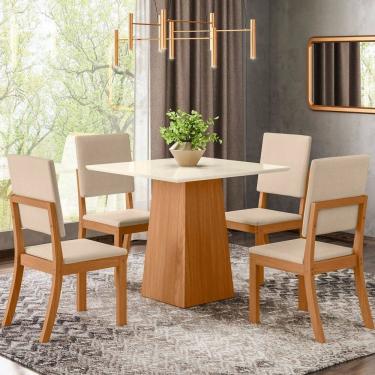 Imagem de Mesa de Jantar 4 Lugares Bela Natural/Off White/Linho - Pnr Móveis