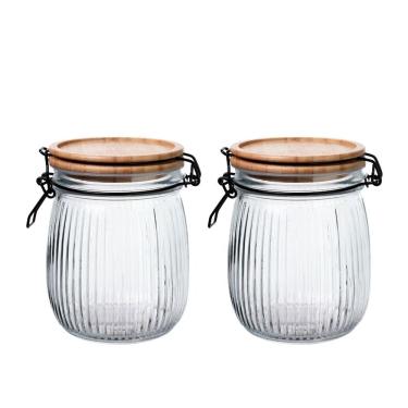 Imagem de Jogo 2 Potes Vidro Hermético Versalhes Tampa Bambu Trava Black 800ml - Lehaví