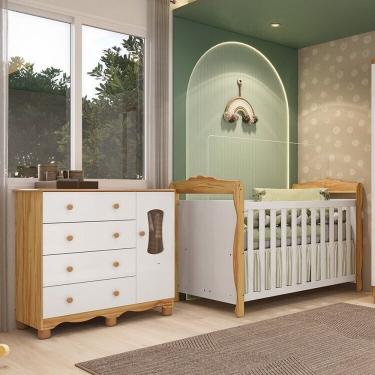 Imagem de Quarto De Bebê Com Cômoda Janelada E Berço Minicama 100% Mdf Aurora Espresso Móveis Branco Brilho-amêndoa