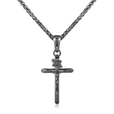 Imagem de Colar de cruz crucifixo para homens e mulheres, pingente de diamante baguete gelado - Corrente de 2,5 mm banhada a ouro 18 k Hip Hop Bling, Medium, Aço inoxidável, Zircônia cúbica 5A