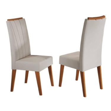 Imagem de Conjunto Com 2 Cadeiras Estofadas Veludo Sala De Jantar Sofia Viero Madeirado / Bege