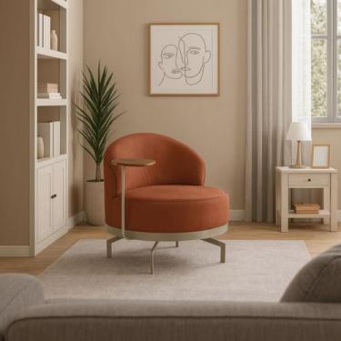 Imagem de Poltrona Cadeira Giratória Naomi Com Mesa Lateral Bz Home Decor, Terra