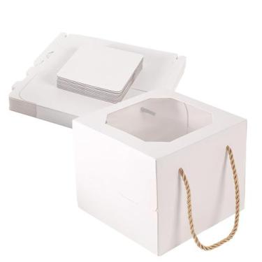 Imagem de Caixa de bolo PFAMKEER 6x6x15cm com janela 30 peças de papelão branco