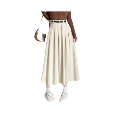 Imagem de Saia Midi Plissada De Veludo Cotelê De Cintura Alta Feminina Moda Core