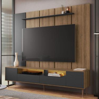 Imagem de Rack com Painel para TV Até 75 Polegadas Rotterdam 2 Portas 2 Gavetas com Led Grafite - Art In Móveis