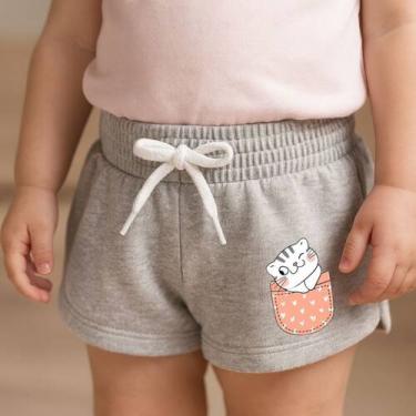 Imagem de Short Moletinho Infantil Feminino Estampado Gatinho no Bolso Moderno F