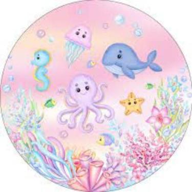 Imagem de Painel Redondo Capas Tema Fundo Do Mar Aquarela Pastéis - Use Thuco, F
