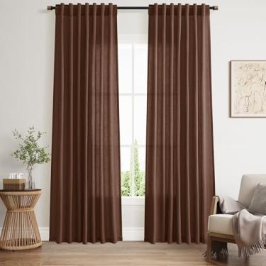 Imagem de Cortinas de linho marrom Mocha 213 cm de comprimento para quarto, filtro de luz traseira, privacidade, cortinas semitransparentes, decoração moderna de casa de fazenda, cortina texturizada de algodão