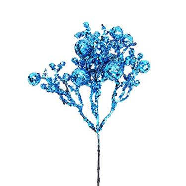 Imagem de RIAAJ Guirlanda de Natal artificial pacote com 3 galhos artificiais de bagas de inverno ramo de bagas para enfeites de árvore de Natal, guirlanda de Natal DIY, guirlanda de porta da frente, azul 27 cm