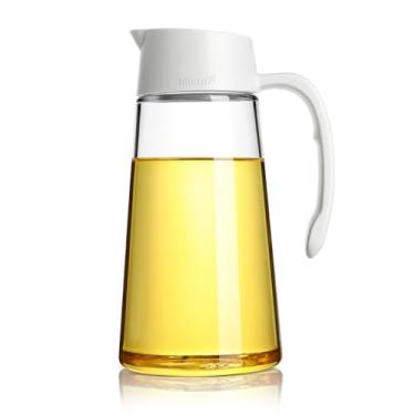 Imagem de Mistifi Garrafa dispensadora de óleo e vinagre – Galheteiro de vidro de 600 ml com tampa automática e bico sem gotejamento para cozinhar, salada, molho de soja (branco)