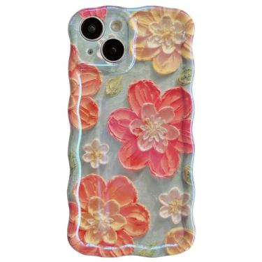 Imagem de DIMEIYA Capa para iPhone 14, linda floral colorida retrô pintura a óleo flor encaracolado moldura ondulada brilhante reflexiva requintada elegante capa protetora feminina para meninas para iPhone