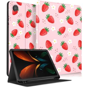 Imagem de Uppuppy Capa para Samsung Galaxy Tab A8 de 10,5 polegadas crianças lindas meninas fólio feminino kawaii adolescentes morango bonita estética única capa de tablet para Samsung A8 Tab Cases SM-X200/X205/X207