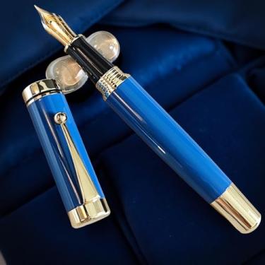 Imagem de zhongyuansu Caneta-tinteiro luxuosa e dourada – Barril de metal clássico com acabamento dourado, caneta de escrita lisa de ponta fina, presente elegante para negócios, escritório e colecionadores