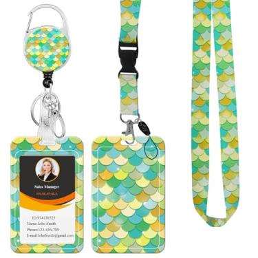 Imagem de Porta-crachá de identificação com cordão destacável, carretel de crachá retrátil resistente, capa protetora vertical para professores, enfermeiras, escritório (cordão verde sereia)