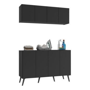 Imagem de Conjunto Lavanderia Retrô Multiuso Armário Aéreo E Balcão Mp5053 Preto