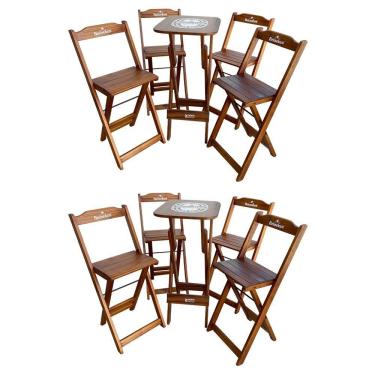 Imagem de Kit 2 Conjuntos Bistrô Mesa Com 4 Banquetas Dobráveis De Madeira Personalizada Hei - Imbuia
